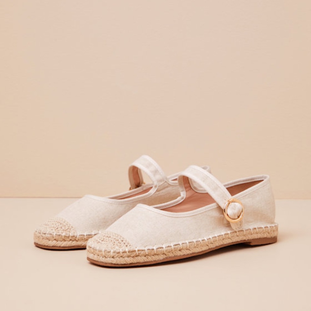 Lulus Lusa Natural Woven Espadrille Buckle Ballet Flats Beige - Size 8